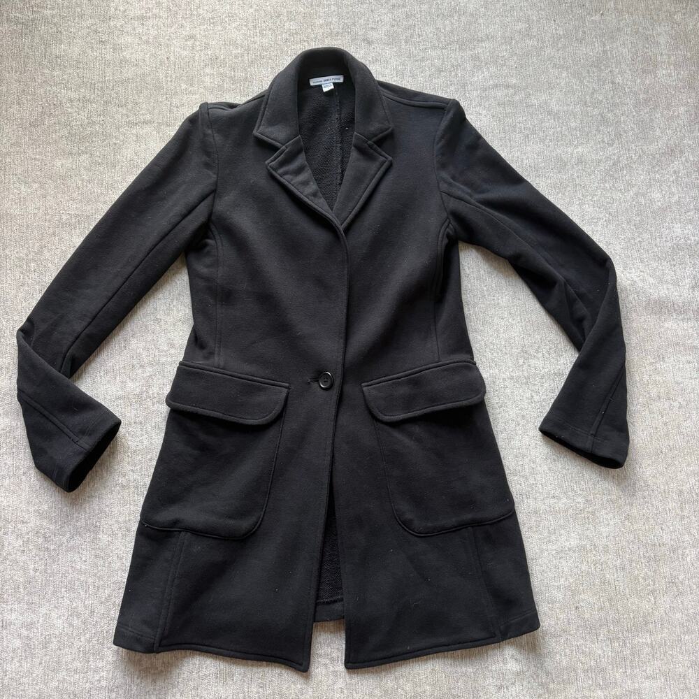 James Perse Black Long Cotton Coat Blazer